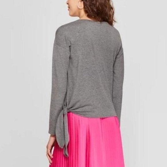 NWT A New Day Soft Side Tie Hem Long Sleeve Top Dark Heather Grey Size Small - Picture 2 of 16